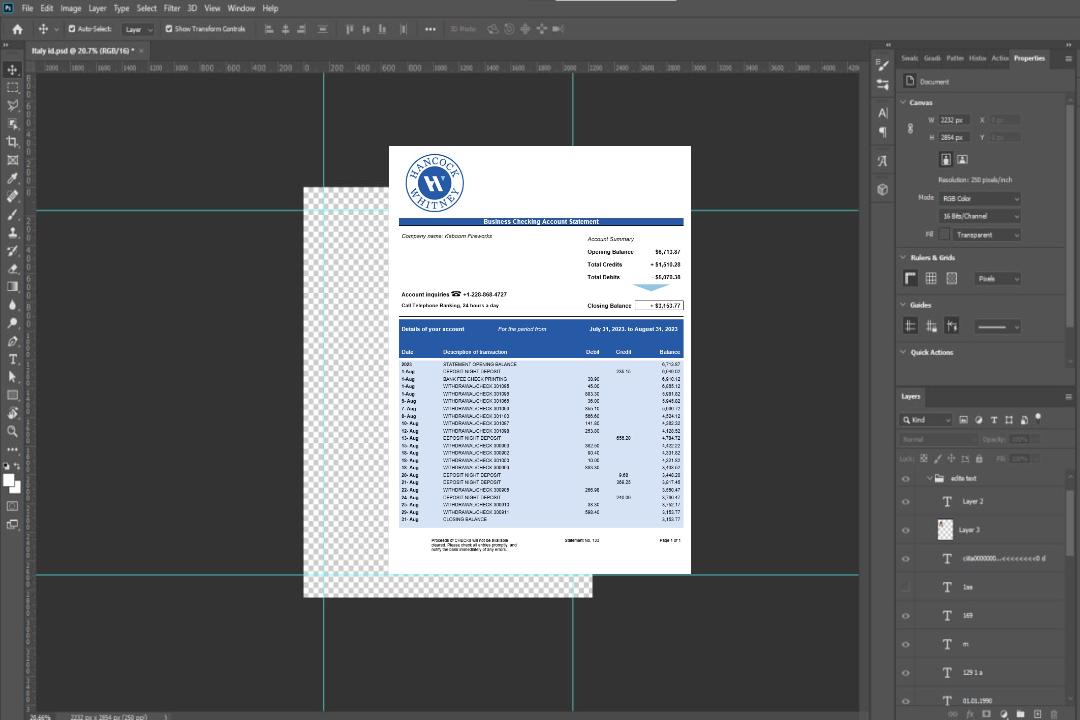 Modèle Word et PDF de relevé de compte courant d'entreprise Hancock Whitney Bank template